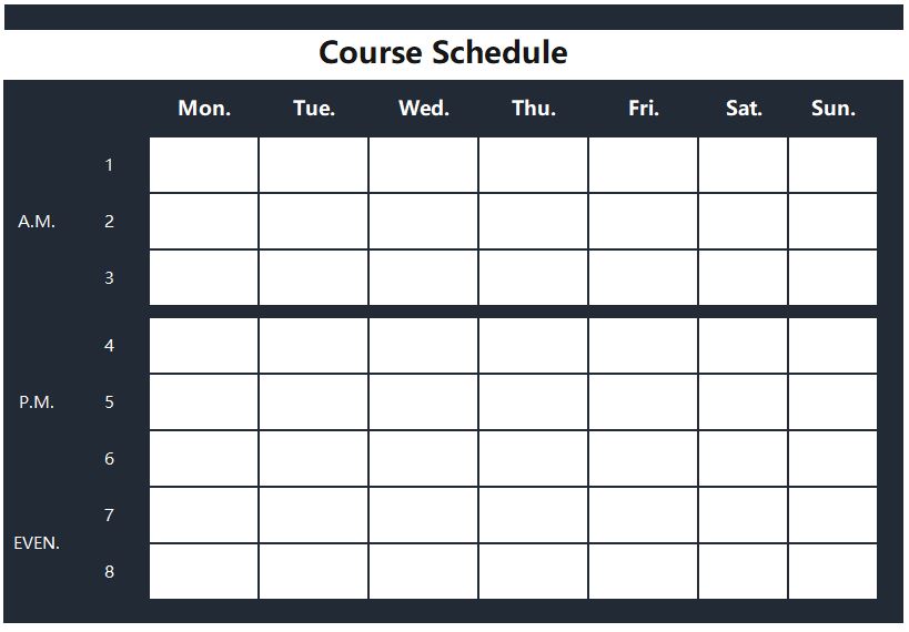 EXCEL of Black and White Course Schedule Curriculum.xlsx WPS Free